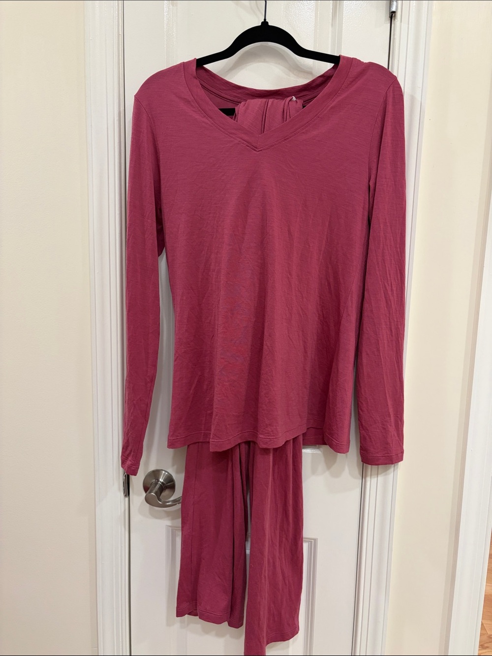 WoolX Merino Wool Pink Mauve Pajama Set V Neck Top S Pants XS Sleepwear